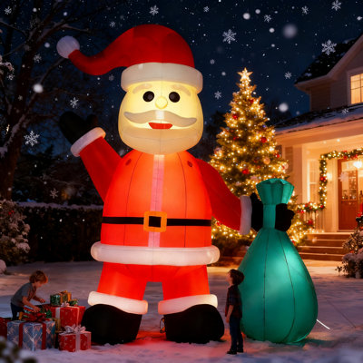 26Ft Giant Inflatable Santa Claus Carry Bag With Light For Xmas Decoration