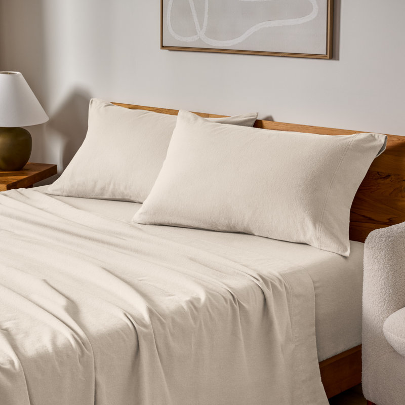 Housse de coussin 100% flanelle de coton, Sable, 2 très grandes taies d'oreiller