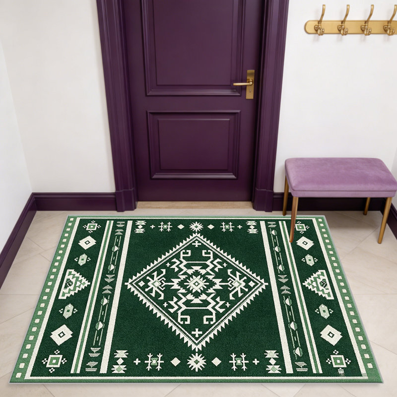 Green Southwestern carpet-easy to clean, machine-washable, soft and comfortable; suitable for door mats, kitchens, living rooms, bedrooms, corridors, and laundry areas. Easy to clean, durable carpet for home decoration.