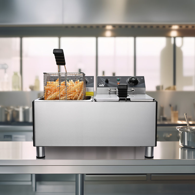 WeChef 7200W 240V Commercial Electric Deep Fryer Dual Removable Basket Stainless Steel Electric Countertop Fryer w/Time Control Fast Heat Up Deep Fryer for Commercial Restaurant Use