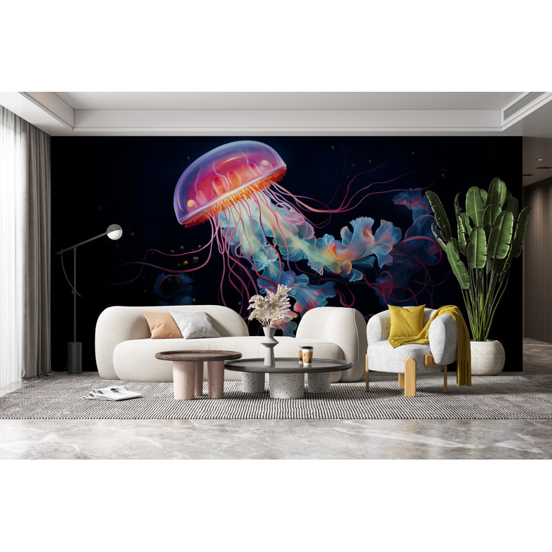 Adhésif décoratif méduse, art mural méduse moderne, H 49 po x l 30 po