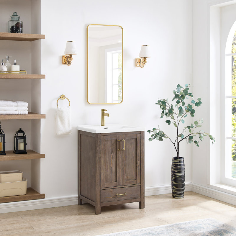 23.6'' Spruce Vintage Brown Single Bathroom Vanity with Ceramic Top