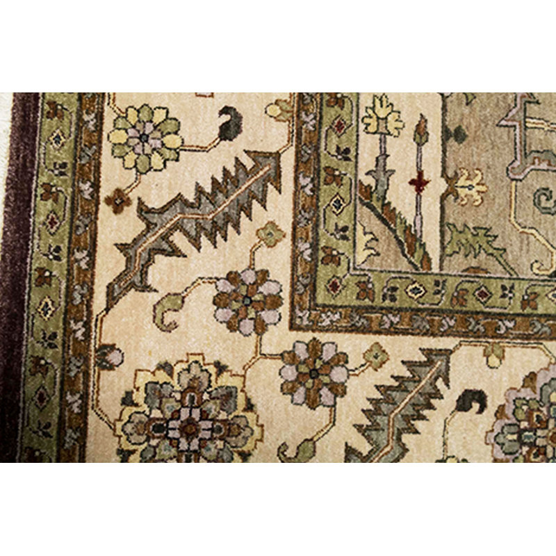 Tapis brun et ivoire de haute qualité noué à la main