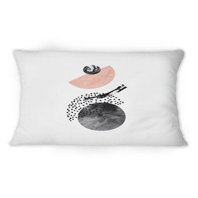 Coussin décoratif abstrait à motif géométrique abstrait avec demi-lunes sur fond rose 12 po x 20 po