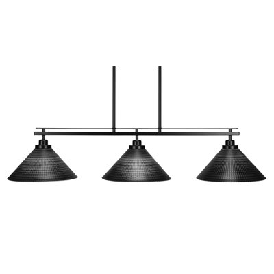 Luminaire pour îlot de cuisine 3 lumières Deann au fini noir mat avec verre matriciel de 12 po