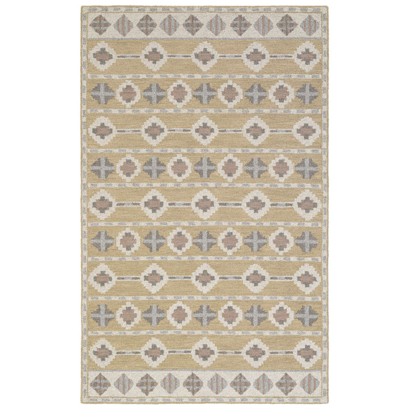 Hand-Tufted Beige and Gray Wool Rectangular Rug 5' x 8'