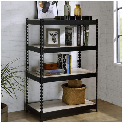 4 Tier Rectangular Bookcase With Adjustable Shelves, Natural And Black