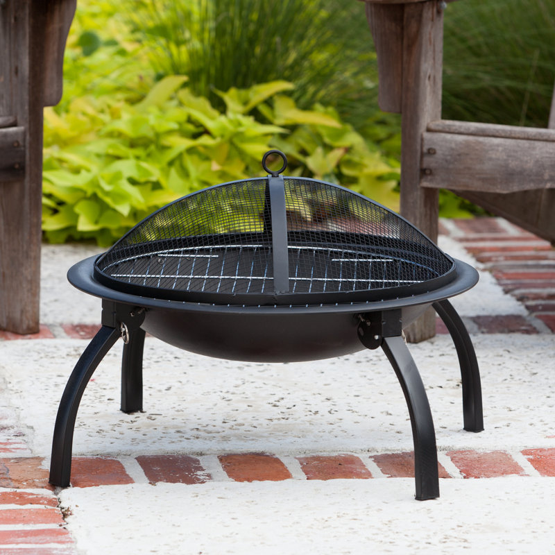 Portable Black Steel Folding Fire Pit with Mesh Screen