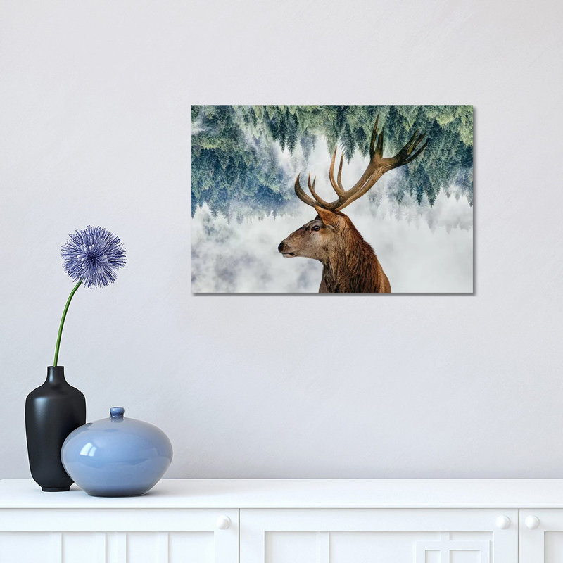 The Deer and the Woods 1 Piece Wrapped Canvas Wall Art, 30.48cm H x 45.72cm W x 1.91cm D