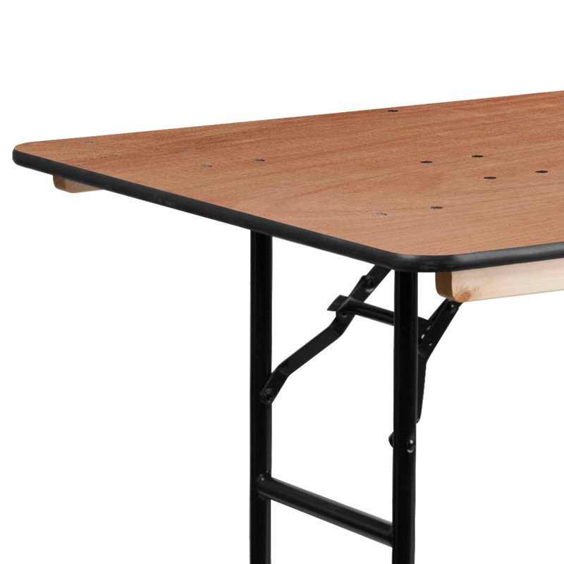 6-Foot Black Metal and Brown Wood Folding Banquet Table