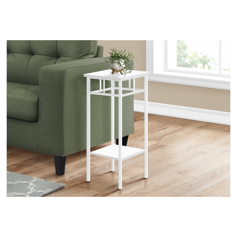 Table d'appoint moderne blanche avec tablettes de rangement - table d'appoint carrée à 2 niveaux pour salon, table de bout de chambre à coucher et support à plante