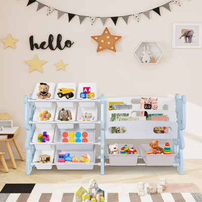 Bear Kids Toy Storage Organizer,Toy Organizer With Removable Bins And 2-Tier Bookshelf by Zoomie Kids