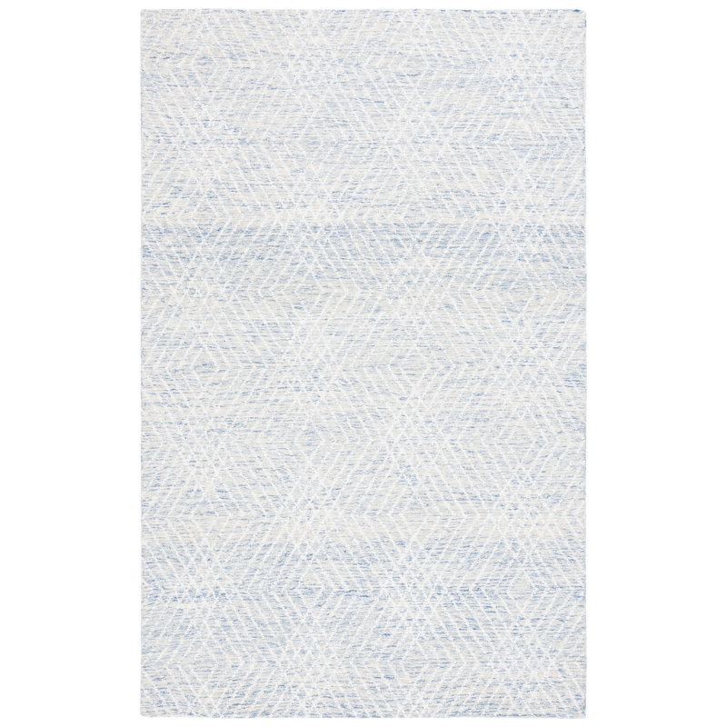 Izzabell Abstract Hand Tufted Wool/Chenil/Cotton Geometric Rug in Blue/Ivory, Square 6'