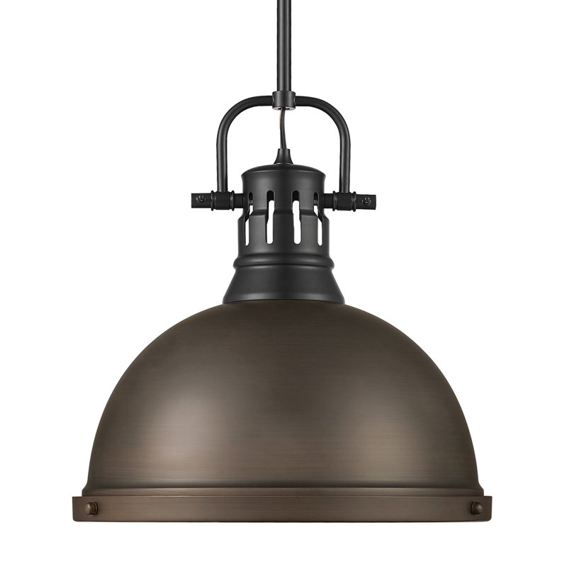 Luminaire suspendu 1 lumière avec tige Bryceton, Noir mat, Bronze huilé