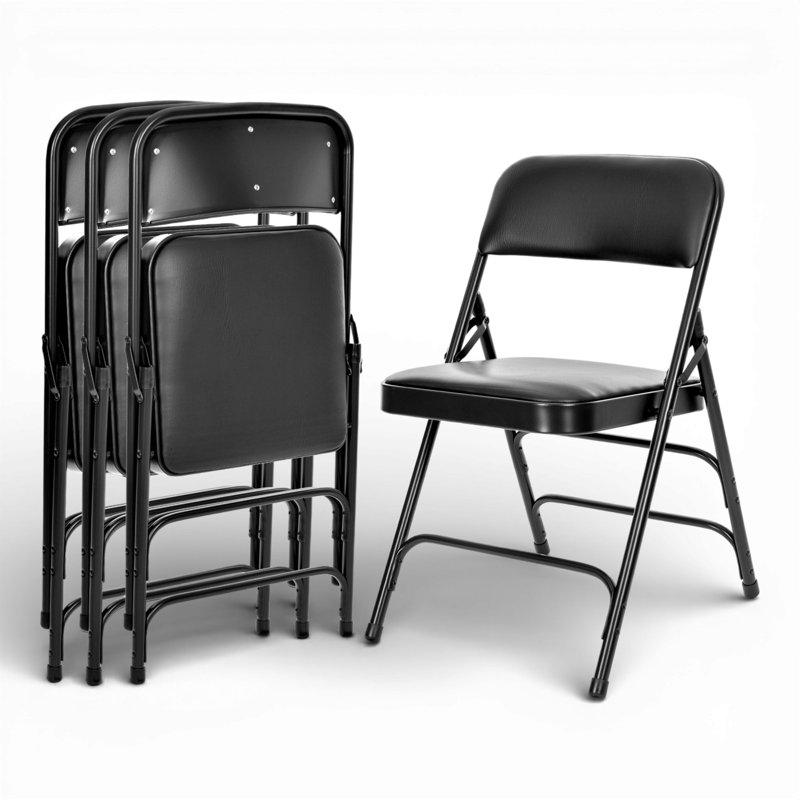 Chaise pliante en vinyle Bernadine, Noir