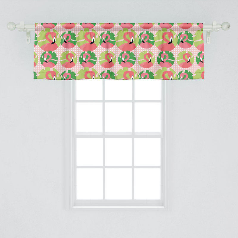 Flamingo Fern Green and Pink Satin Valance Set