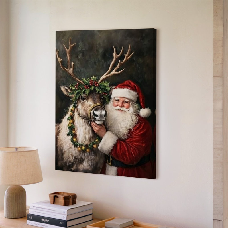 Toile, "Un joyeux père Noël avec une barbe blanche moelleuse et art mural", H 9 po x l 12 po