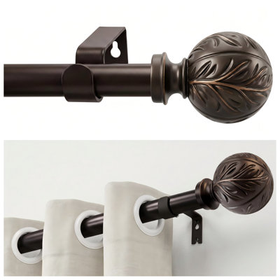 Tringle à rideaux pour fenêtres, tringle à rideaux décorative réglable de 1 pouce avec faiteaux de feuilles, bronze