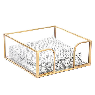 Napkin Holder,Square Glass Napkin Holder Table Gold Countertop Cocktail Napkin Holder,Stylish Napkin Holder