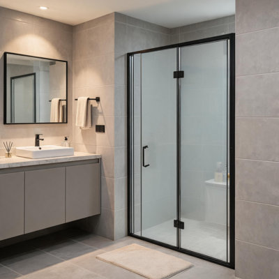 30 inch Matte Black Aluminum Alloy Frameless Foldable Shower Door with Tempered Glass