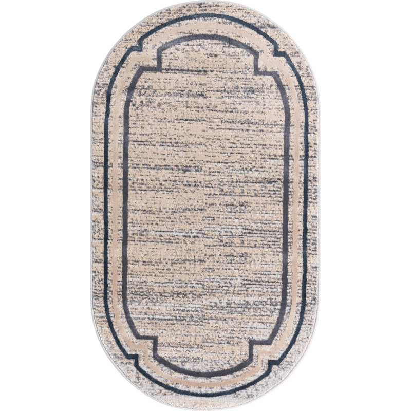 Tapis contemporain Araceli de couleur grise, Ovale 3 pi x 5 pi 3 po