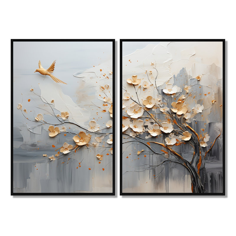 Impression sur toile moderne beige, Japon et arbre doré du Japon, H 36 po x l 48 po, Impression encadrée flottante, Noir