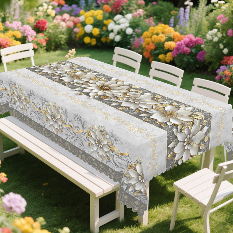 Nappe 1pc à imprimé floral 3D moderne, nappe ronde / rectangulaire à motif floral de style campagnard, décoration extérieure de fête de Noël, accessoires de cuisine, décoration florale en marbre noble et élégante
