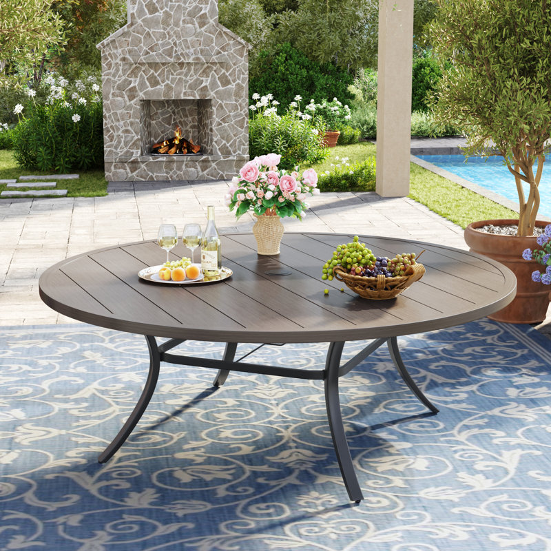 60" Round Patio Dining Table, Brush Wood Gray