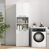 Costway 75" Bathroom Storage Cabinet With 4 Doors & 2 Open Compartments Freestanding