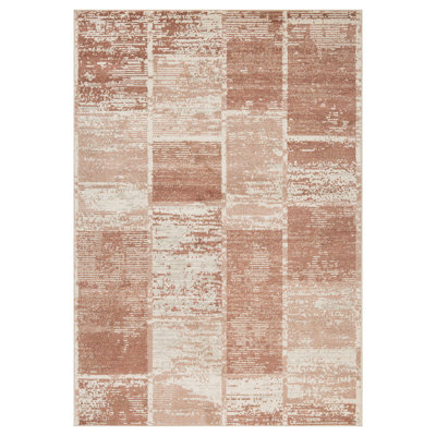 Tapis tissé à la machine 2 pi x 3 pi à motif géométrique sable et franges