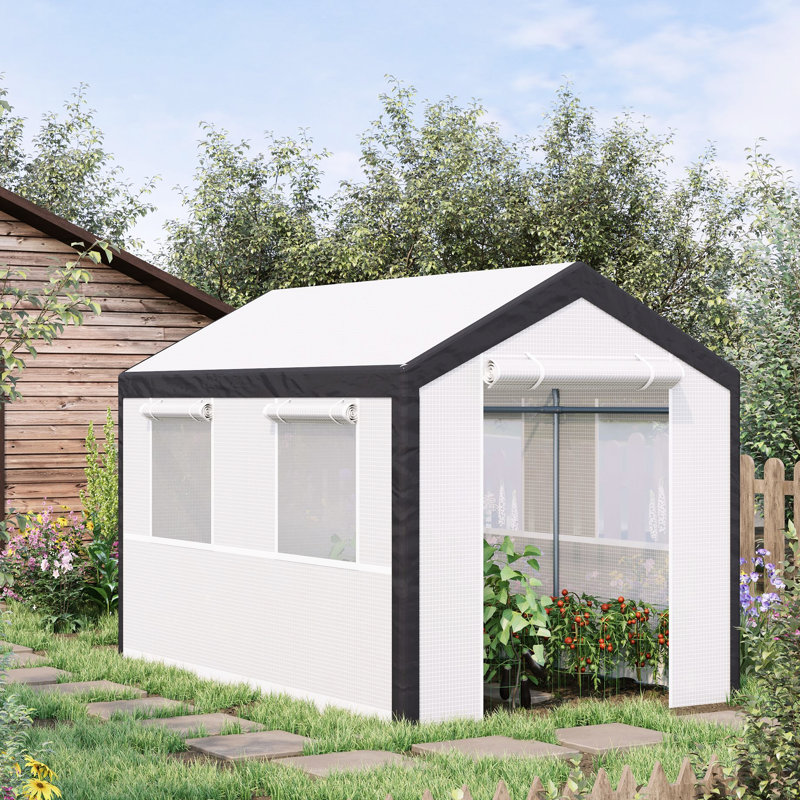 Serre 10 pi x 7 pi, jardin chaud pour l'extérieur avec 2 portes à fermeture à glissière, 4 fenêtres et couvercle, blanc