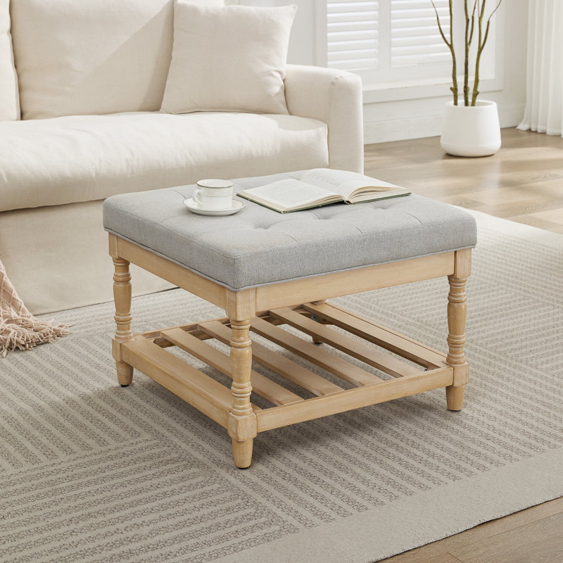 Table basse en tissu avec rangement Gladis, Plateau gris / base brun clair