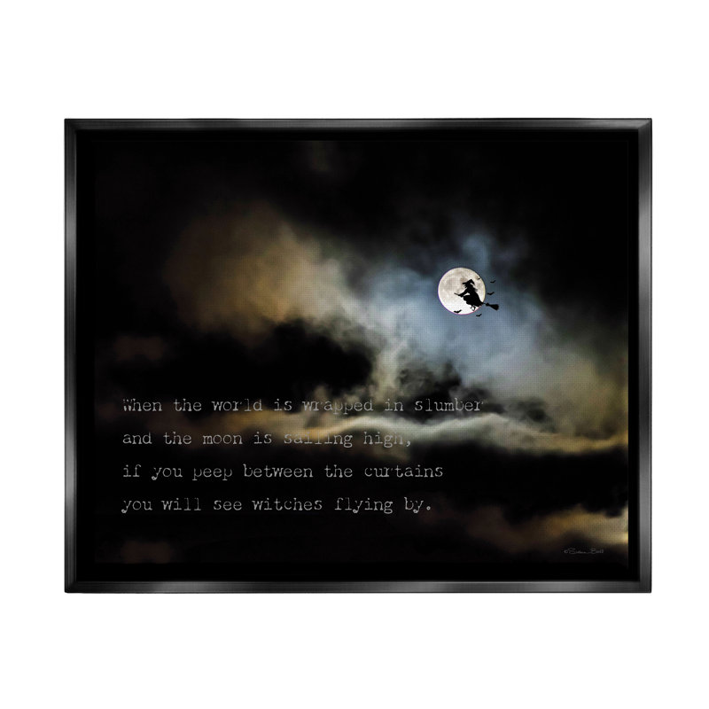 «Witch Flying By Moon» encadré sur bois par Susan Ball, impression, Cadre flottant noir, H 17 po x l 21 po x P 1,7 po