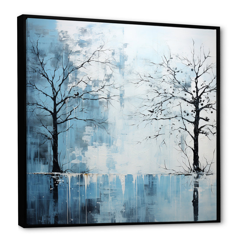 Minimalisme, charme d'arbre bleu sur toile, Cadre flottant noir, H 30 po x l 30 po x P 1 po