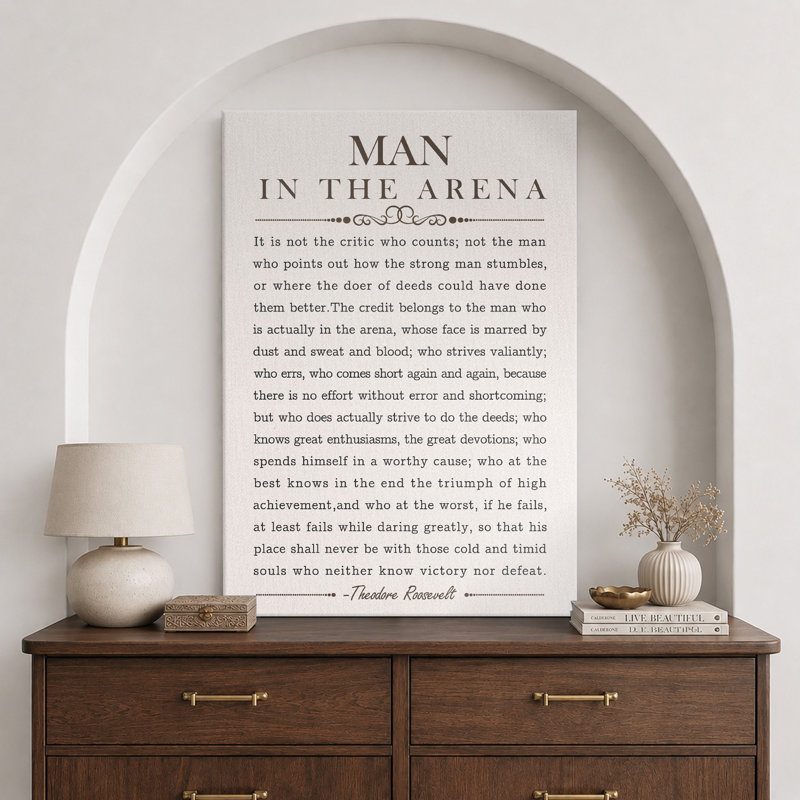 «Man In The Arena», Discours par Theodore Roosevelt, mots inspirants, impression sur toile, art mural, H 48 po x l 32 po