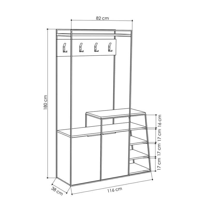 Pal 116 cm W Hallway Set with Shoe Storage, Oak