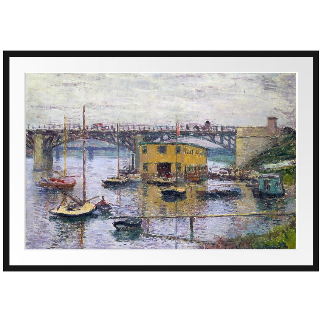 Gerahmtes Plakat Brücke bei Argenteuil auf einem Grau von Claude Monet