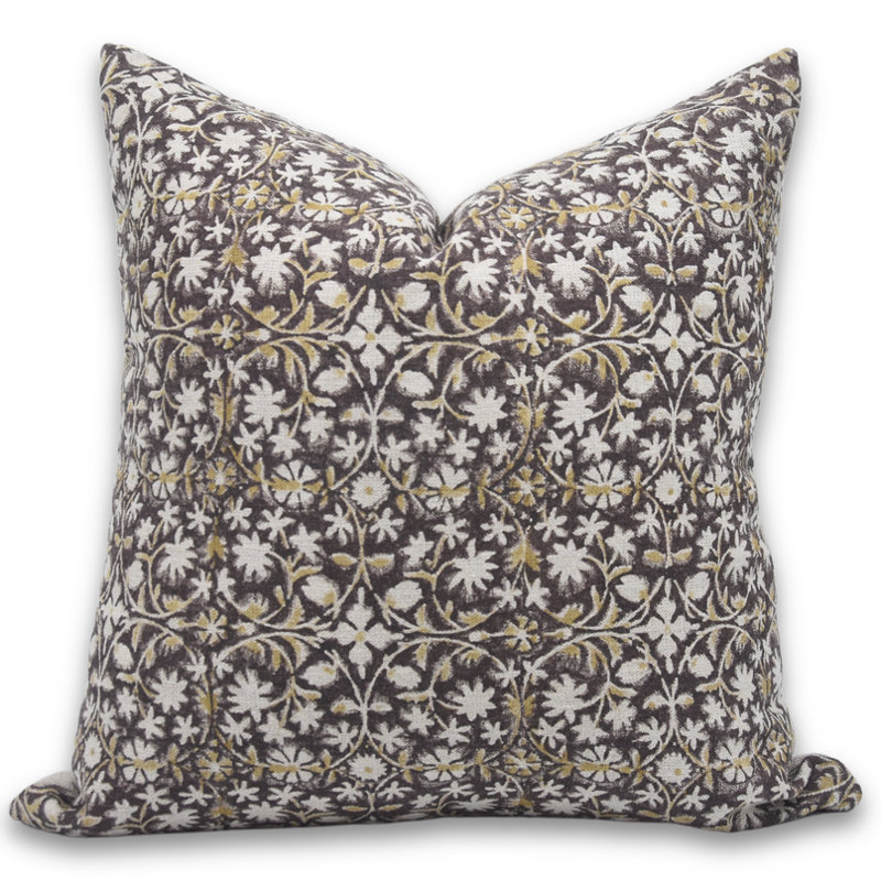 Linen Pillow Cover, 14" x 36", White/Brown Floral 3, Rectangular