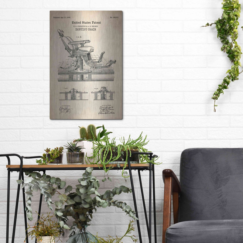 «Dentist Chair Blueprint Brevet Parchment», art mural, H 16 po x l 12 po
