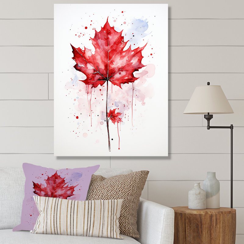 «Red Maple Leaf Beauty I» - Art mural érable, H 32 po x l 16 po x P 1 po, Toile tendue