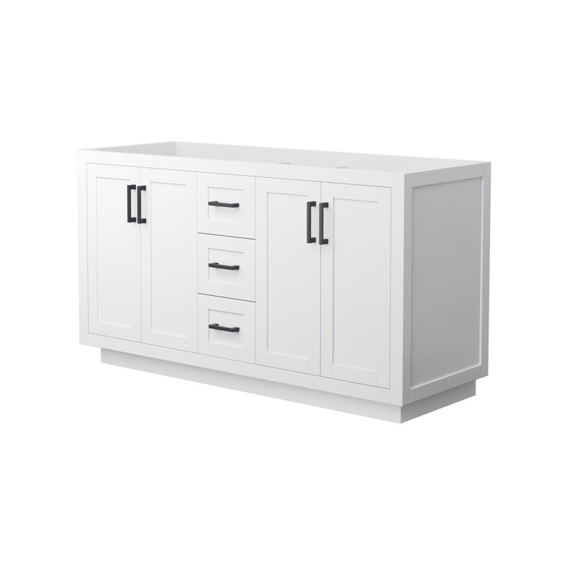 Miranda 59.25" White Double Freestanding Bathroom Vanity with Matte Black Hardware