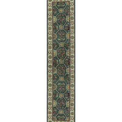 Hand-Knotted High-Quality Green and Gray Runner