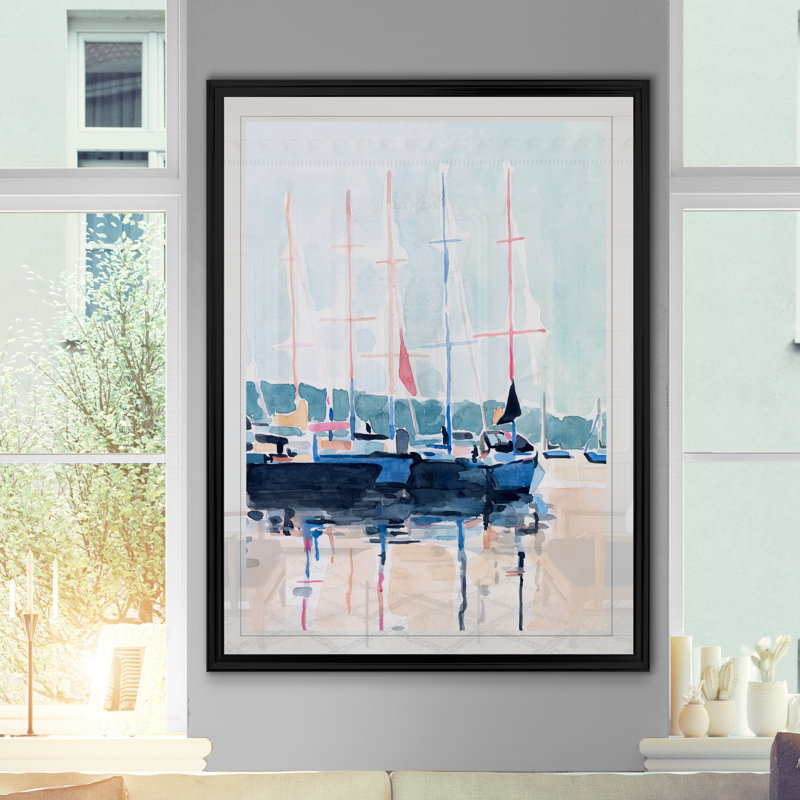 «Watercolor Boat Club I», reproduction sur toile, H 22,5 po x l 30,5 po x P 1,5 po, Cadre noir