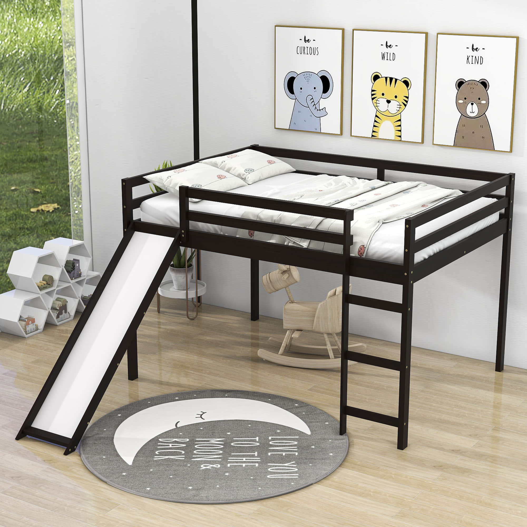 Full size loft outlet bed with slide