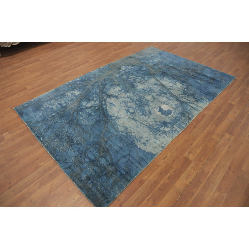 Tapis unique en coton bleu marine et bleus 7 pi 11 po x 4 pi 11 po