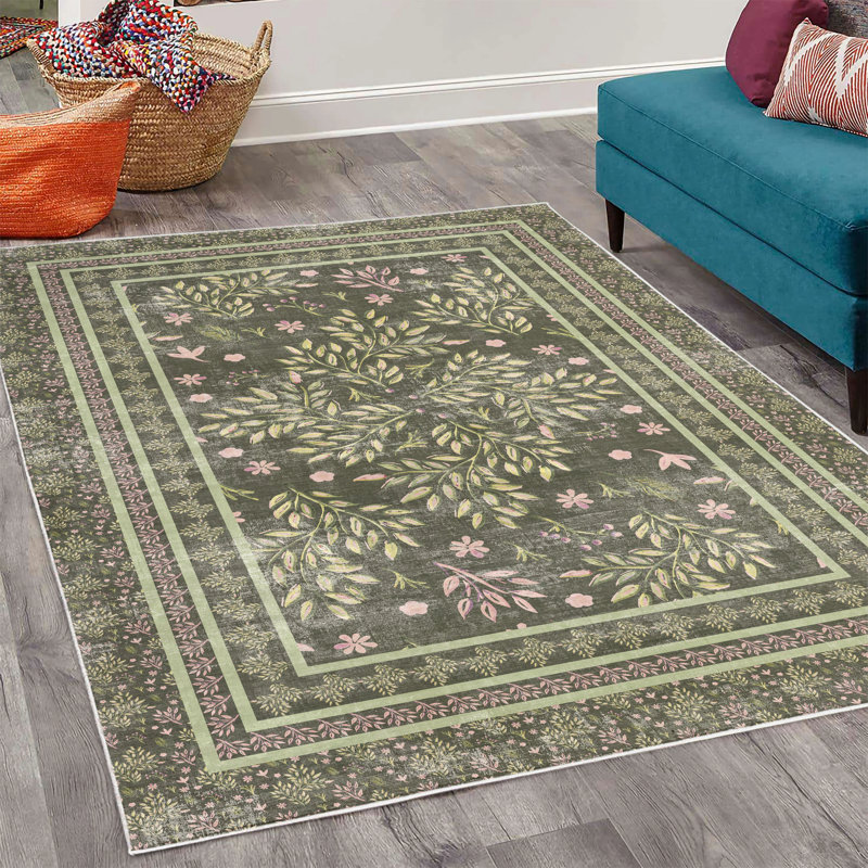 Calee Leaves High Density Long Fiber Poly Threads Decorative Area Rug Carpet, Rectangle 4' x 5'7"