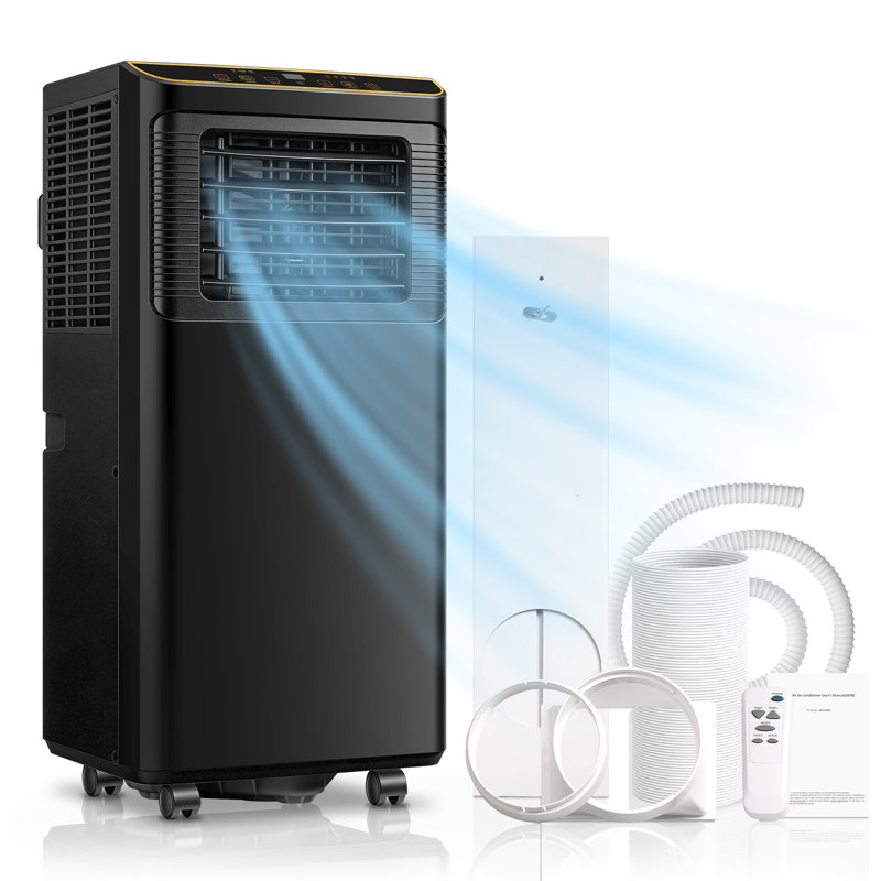 Climatiseur portatif 8 000 BTU Demuller pour pièces jusqu'à 250 pieds carrés, climatiseur mobile 3-en-1 avec déshumidificateur, ventilateur de refroidissement, sommeil, télécommande, minuterie 24H, ensemble d'installation de fenêtre, noir