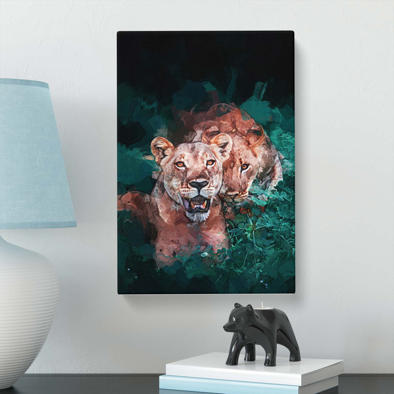 Lioness Duo In Abstract - Wrapped Canvas, 76cm H x 50cm W x 3cm D