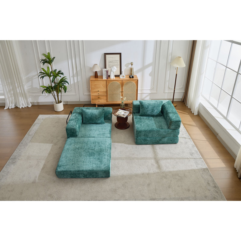Canapé-lit Boneless Convertible, Chenille vert foncé, H 24,85 po x l 78,7 po x P 39,28 po, Vert foncé