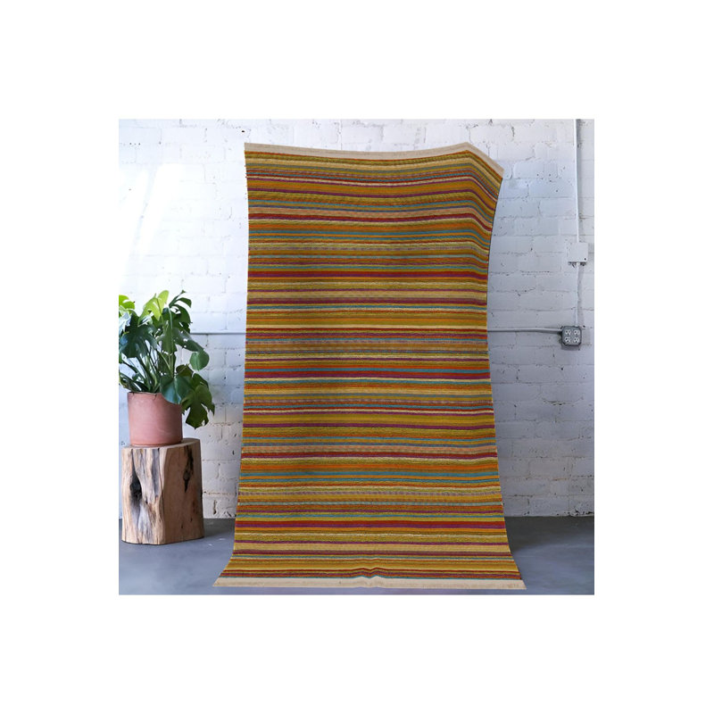 Multicolor Striped Wicker Pattern Machine Washable Decorative Rug, Rectangle 2'4" x 3'11" Rug Pad Included